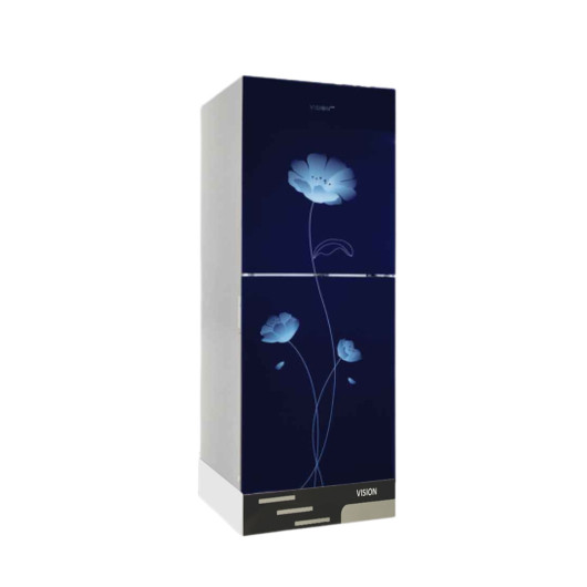 VISION Glass Door Refrigerator RE-252 Liter Blue Peony Flower Bottom Mount