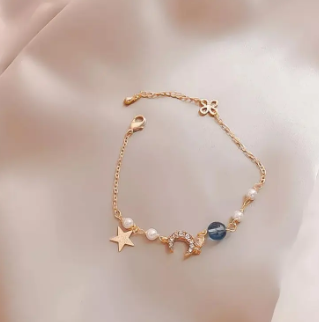 Korean Simple Pearl Star Moon Crystal Bracelet