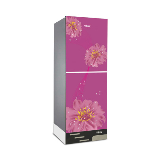 VISION Glass Door Refrigerator RE-180L Pink Juhua Flower Top Mount