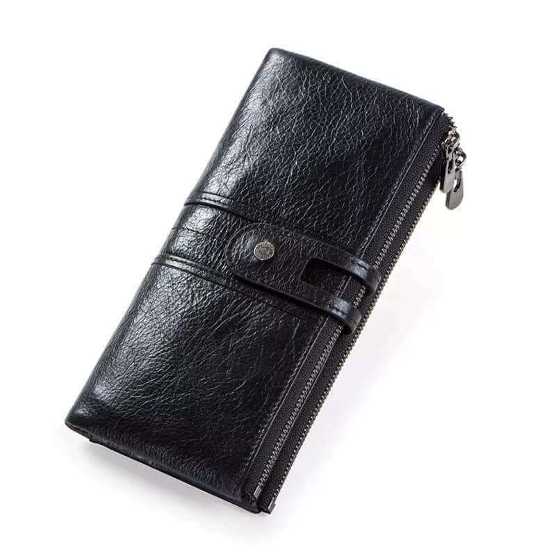 Manfig Leather Wallet Bi-Fold Zipper Long Wallet for Men | Cash, Mobile & Passport Travel Wallet | Premium Leather Men’s Wallet