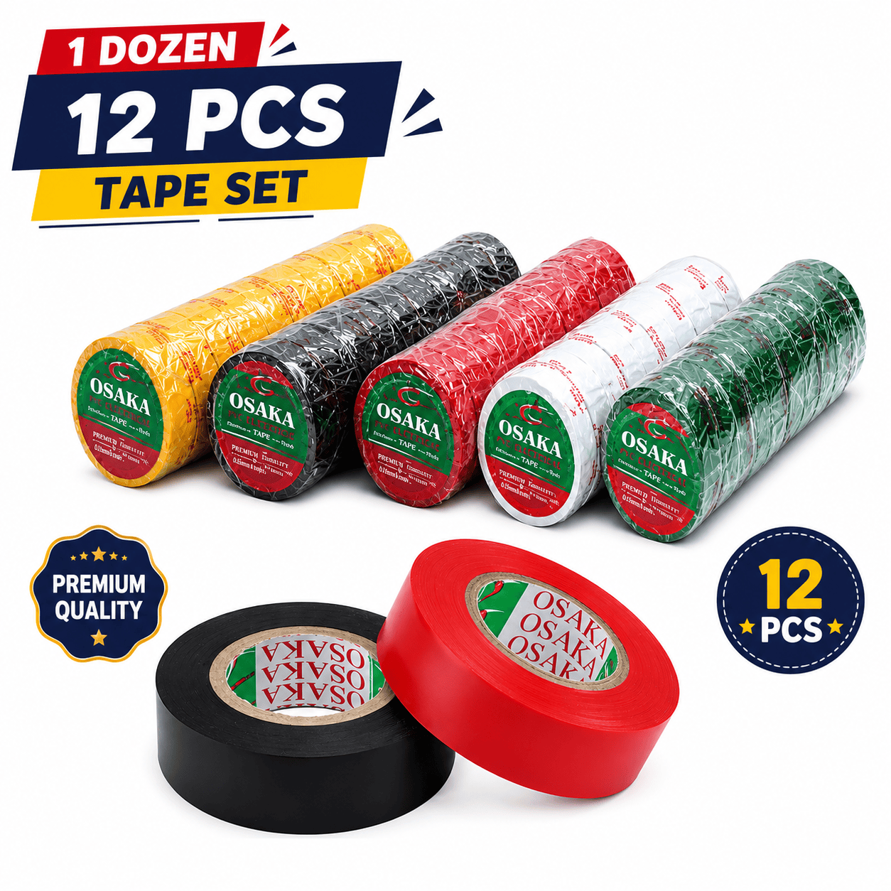 Osaka PVC Electrical Tape | Tennis Ball Cricket Tape 1 Dozen 12 pcs Paikaree
