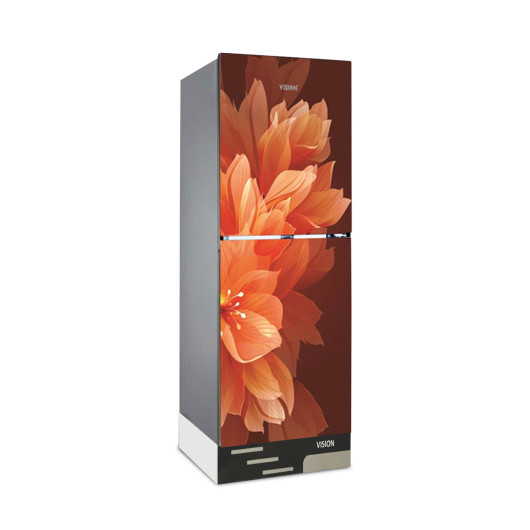 VISION Glass Door Refrigerator RE-180L Lily Orange Top Mount