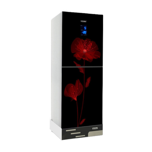 VISION Glass Door Smart Dispenser  Refrigerator RE-238L Daisy Red Flower Bottom Mount