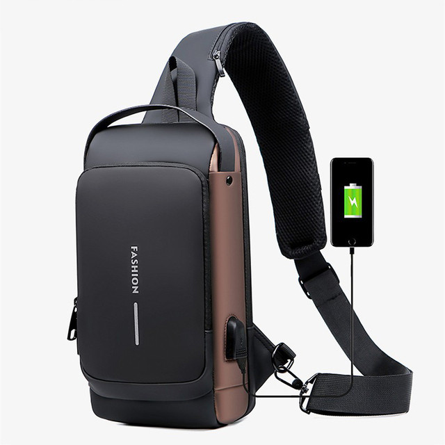 Waterproof Casual Chest Bag USB Men Multifunction Anti-theft Charging