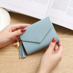 China PU Leather Women's fashion tri fold wallet tassel coin clutch bag