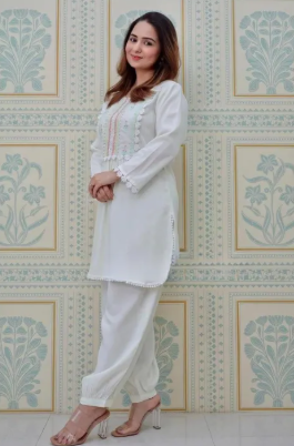 Georgette Embroidered Two Piece Set Label Madhuri Indian Double Lace Up Readymade Tops