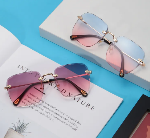 Square frame colorful rimless sunglasses UV400 for women