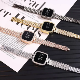 Touch screen LED full diamond watch with full diamond bracelet for women