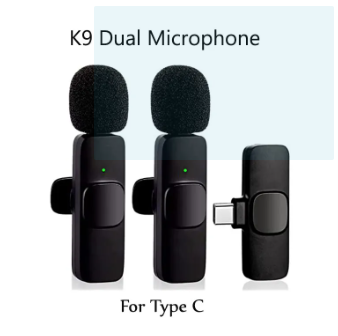 K9 Wireless Dual Microphone Professional Lapel Lavalier Microphone Remove Noise For Typ c.