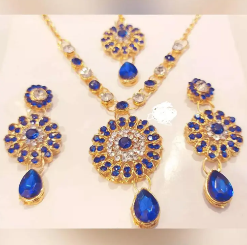 Necklace Set For_Women-3 Part Earrings & Tikli - Necklace - Necklace For Girls