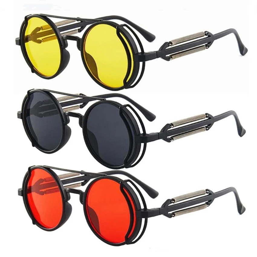 Retro Round Polarized Steampunk Sunglasses Men Women Side Shield