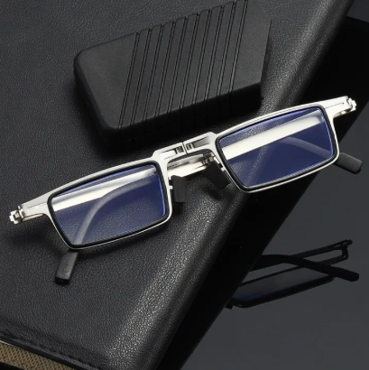 Retro Folding Reading Glasses for Men Women Metal Frame Anti-blue Light Eyeglasses with Free Case