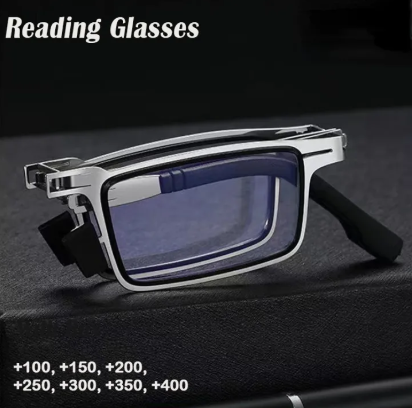 Retro Folding Reading Glasses for Men Women Metal Frame Anti-blue Light Eyeglasses with Free Case
