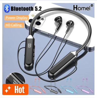 Homel Wireless Bluetooth5.2 Earphone Wateproof Sport Handfree Call Headset with Mic Neck Hanging Bluetooth Earbuds Noise Cancelling Headphones