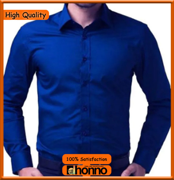 Solid Color Fashionable Long Sleeve Shirt For Man - Blue - Shirt