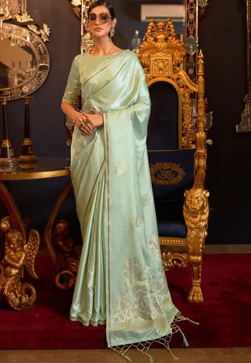 Woven Art Silk Saree in Sea Green