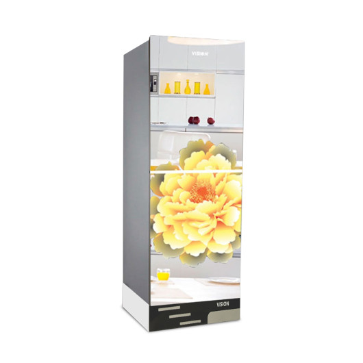 VISION Glass Door Refrigerator RE-217 Litter Mirror Blooming Flower Top Mount