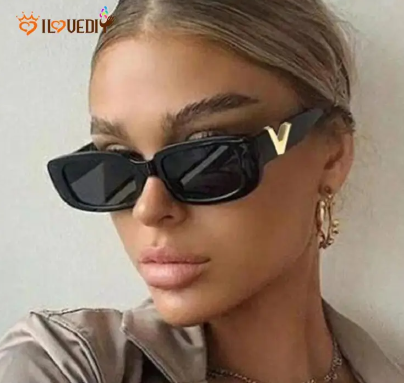 Premium V-shaped Metal Temples Sun Eyeglasses - r Travel Portable Fashion Sunglasses UV Protection Sunglasses -Rectangular Frame Sun Glasses