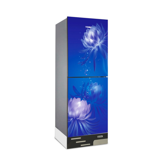 VISION Glass Door Refrigerator RE-252 Liter Digital Blue Lily Bottom Mount