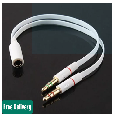 Headphone Earphone Mic Audio Y Splitter Cable Cord Wire for PC Laptop 2 Male to 1 Female 3.5mm (White)