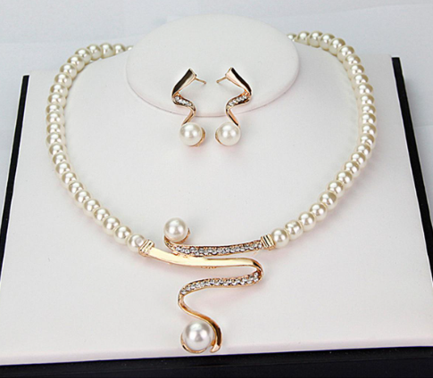 Stylish Women Bridal Wedding Party Pearl Rhinestone Necklace Earrings Jewelry Set Creek