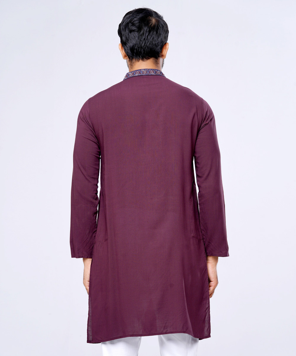 Maroon Fitted Viscose Panjabi