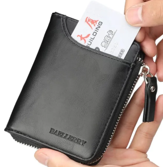 Men's Wallet Vintage Small Leather Wallet with Coin Pocket and Zipper | 6 Card Slots | Durable PU Leather Design