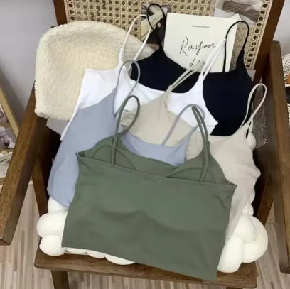 Women Seamless Ice Silk Padded Bra Top Camisole Crop Tank Top for Summer Yoga Workout