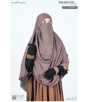 Glam Touch Premium Ummi Ready Hijab Niqab Set Instant Cherry Georgette Full Coverage Islamic Modest Wear