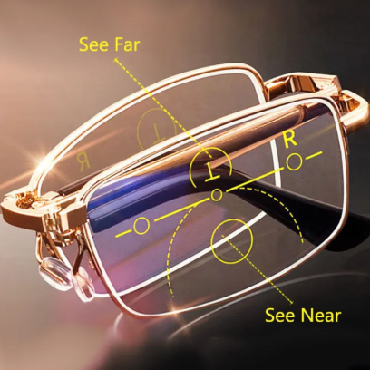 Folding Reading Glasses Portable Progressive Biofocal Eyewear Mens Parent Anti-Blue Ray Presbyopic Eyeglasses with Leather Case